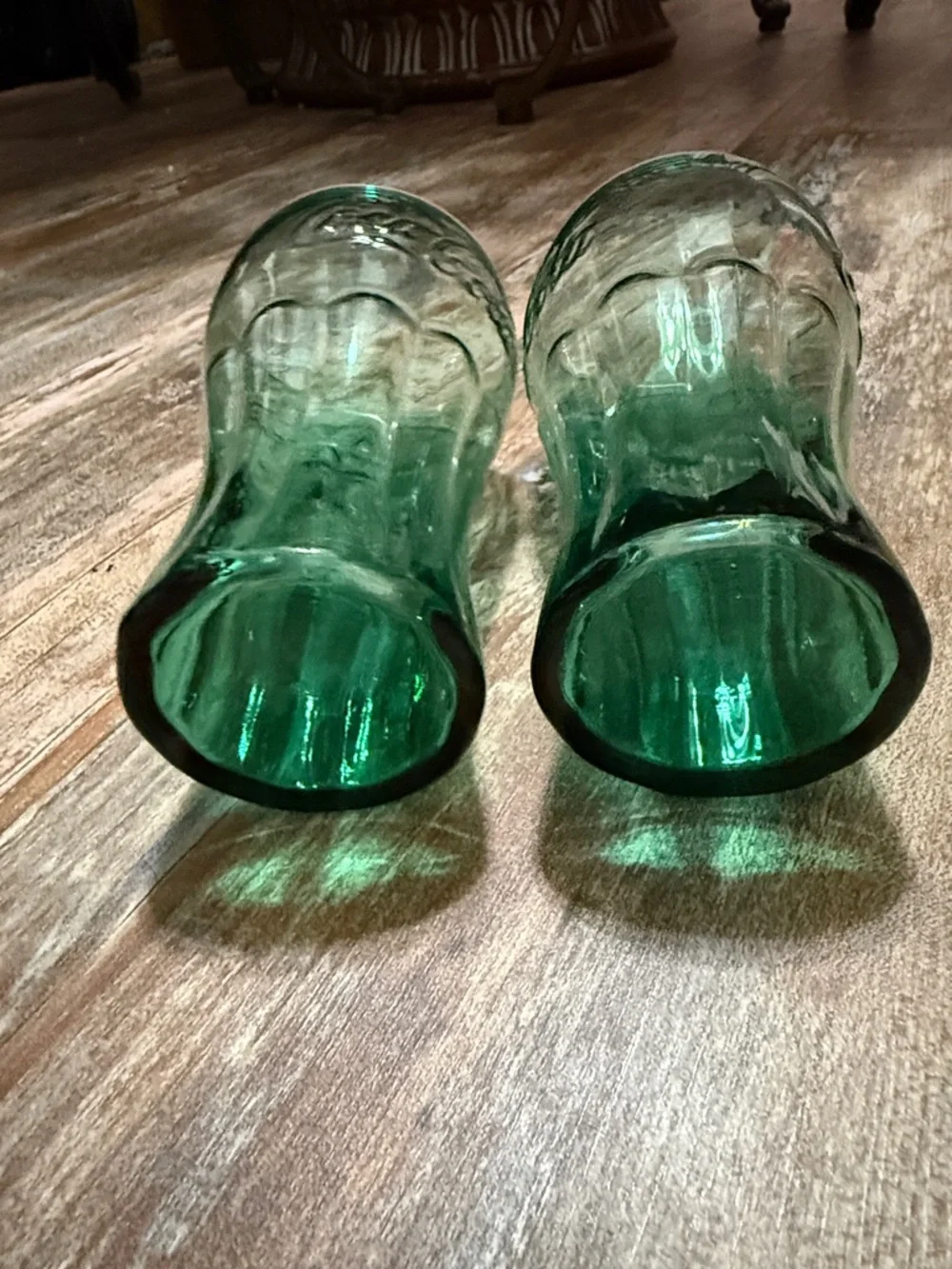 Coca Cola Green Embossed Glass Tumblers - Pair